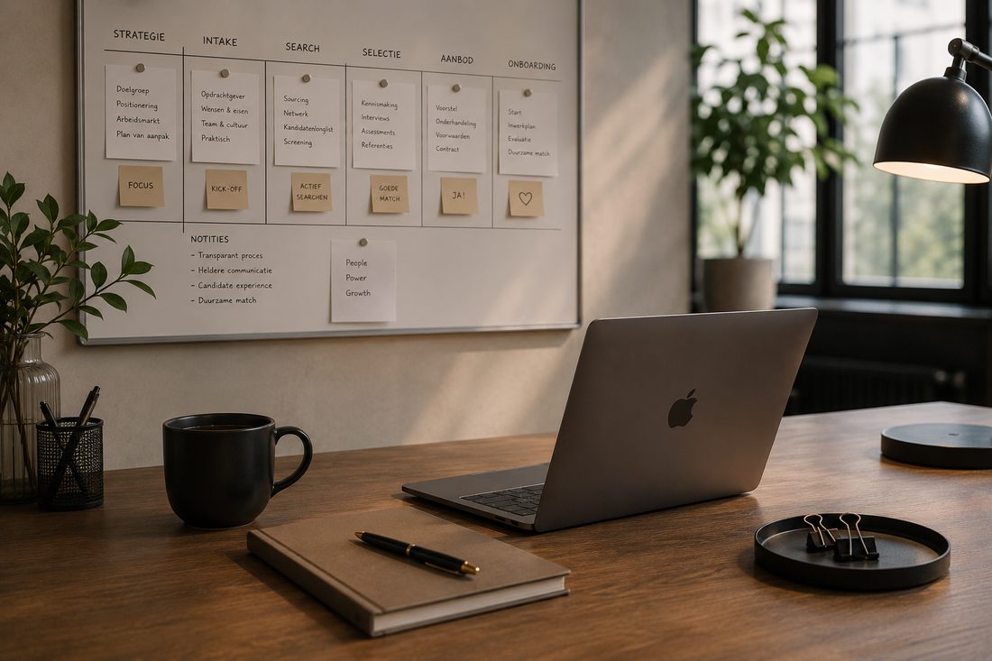 Recruitmentproces uitgewerkt op een whiteboard